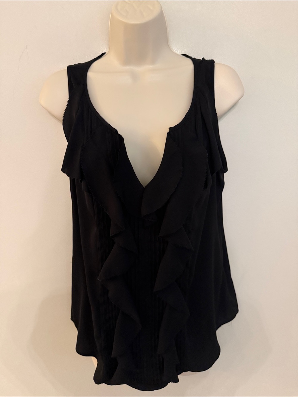 White House Black Market Black Ruffle V-Neck Sleeveless Blouse